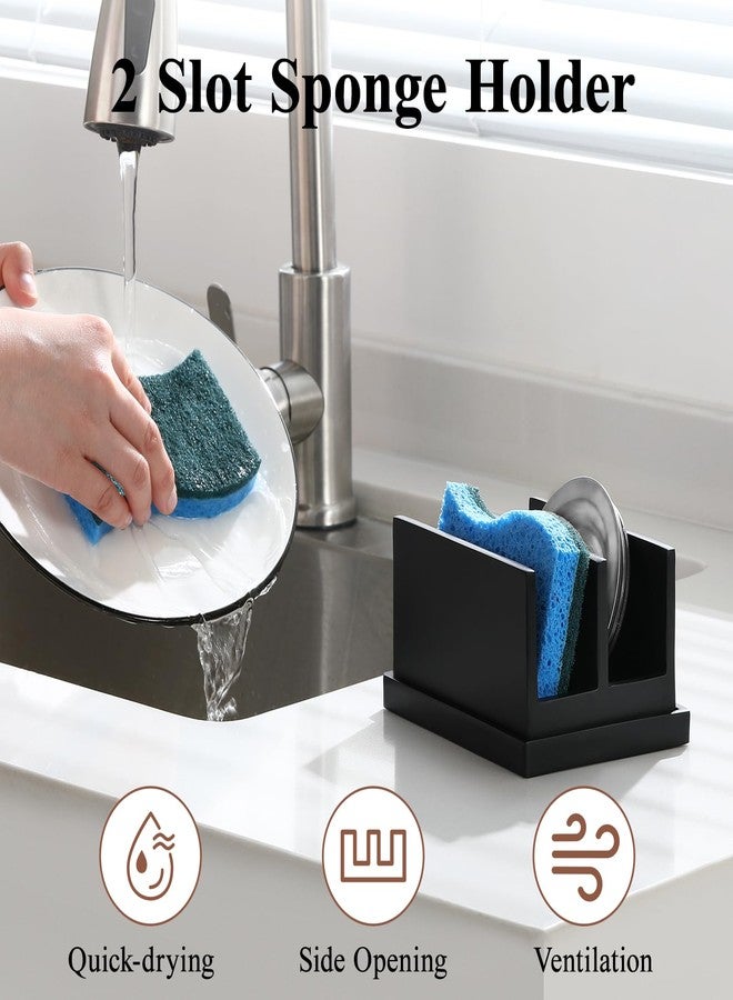 Luxspire Kitchen Sponge Holder for Sink, Resin Kitchen Sponge Holder with 2 Compartments, Sponge Holder for Kitchen Sink, Sponge Holder with Drip Tray, Matte Black - Image 2
