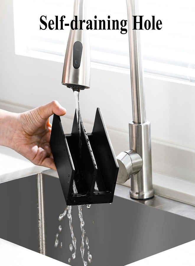 Luxspire Kitchen Sponge Holder for Sink, Resin Kitchen Sponge Holder with 2 Compartments, Sponge Holder for Kitchen Sink, Sponge Holder with Drip Tray, Matte Black - Image 3