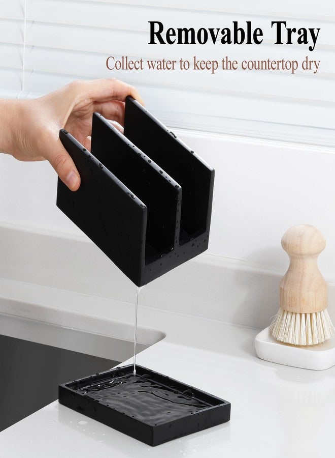 Luxspire Kitchen Sponge Holder for Sink, Resin Kitchen Sponge Holder with 2 Compartments, Sponge Holder for Kitchen Sink, Sponge Holder with Drip Tray, Matte Black - Image 4