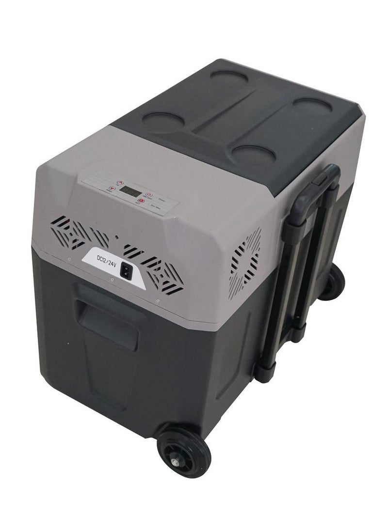 CX50 Car Refrigerator 50L with Lithium Battery, DC 12V/24V, -20°C to 20°C, LED Control Panel, App Connectivity, USB Charging, Trolley Wheels, Dual Power, Battery Protection