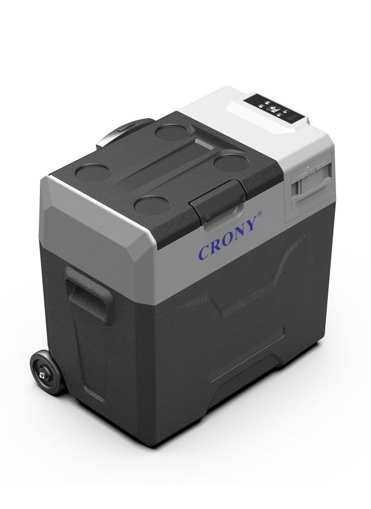 CX50 Car Refrigerator 50L with Lithium Battery, DC 12V/24V, -20°C to 20°C, LED Control Panel, App Connectivity, USB Charging, Trolley Wheels, Dual Power, Battery Protection