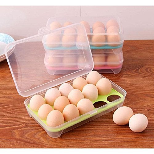 NOBILEA NOBILEA Eggs Storage Container Plastic Eggs Storage Box Single Layer 15 Grids Non Slip Refrigerator Cover Portable Egg Case 1 Piece Multi - Image 1