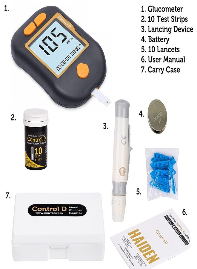 كونترول_دي جهاز مراقبة سكر الدم الرقمي المتقدم من Control D مع 10 شرائط قياس السكر (أسود، برتقالي) - Image 2