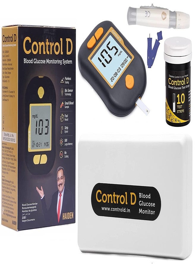 كونترول_دي جهاز مراقبة سكر الدم الرقمي المتقدم من Control D مع 10 شرائط قياس السكر (أسود، برتقالي) - Image 5