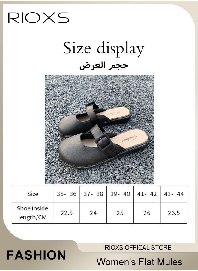 RIOXS - Women's Flat Mules Half Drag Shoes For Women Girls Closed Toe Sandals Ladies Female Fashion Comfortable Slippers Backless Mule Shoes Slip-On Flats With Buckle - Image 1