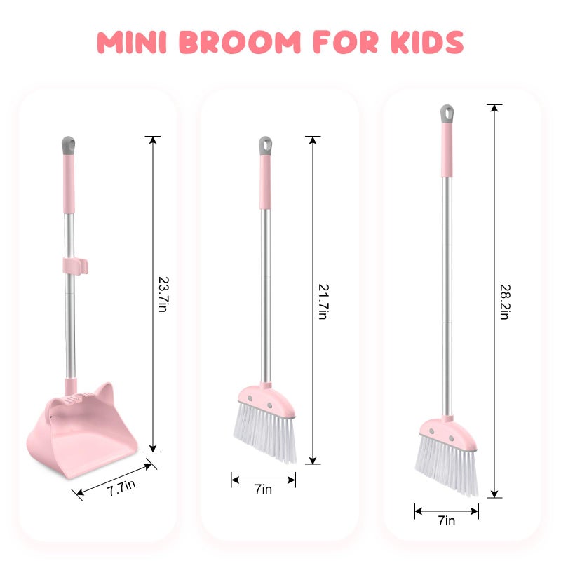 nacena Mini Broom with Dustpan for Kids, 28-in Handle Kids Broom and Dustpan Set for Toddlers Cat-Shaped Children Broom and Cleaning Set Boys Girls Small Housekeeping Helper Set, Pink - Image 2