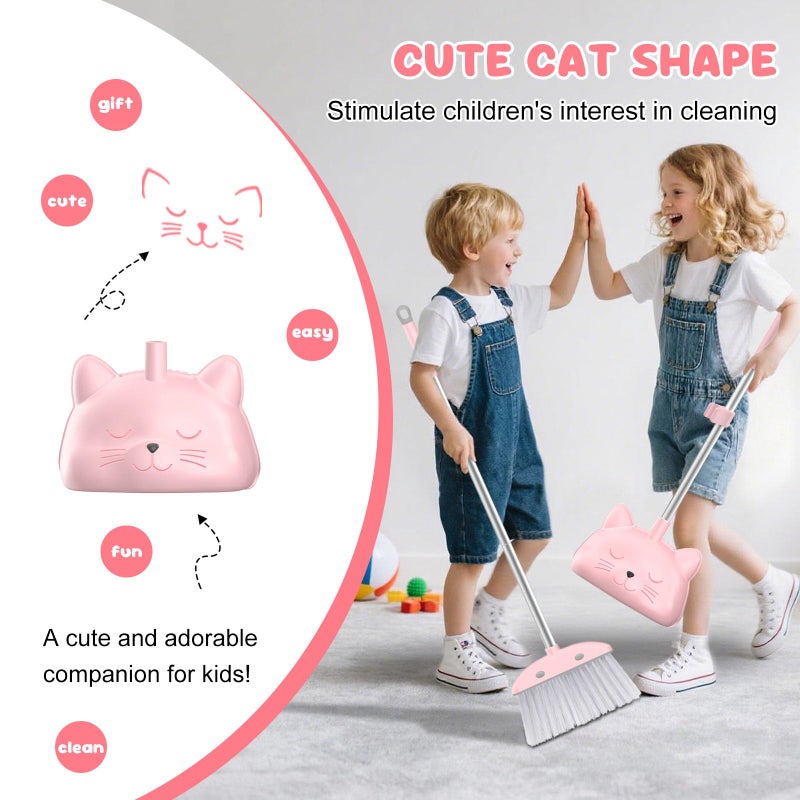 nacena Mini Broom with Dustpan for Kids, 28-in Handle Kids Broom and Dustpan Set for Toddlers Cat-Shaped Children Broom and Cleaning Set Boys Girls Small Housekeeping Helper Set, Pink - Image 4