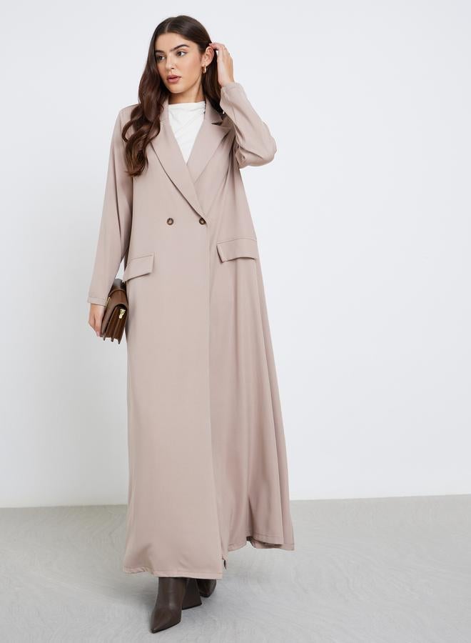 Amirah Women Notch Lapel Abaya with Mock Flap - Image 1