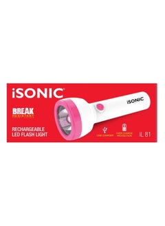 iSONIC 1 W Rechargeable LED Torch Light Focus Range 800 Mtr For Trekking Hiking Outdoor White/Pink IL 81  - Image 2