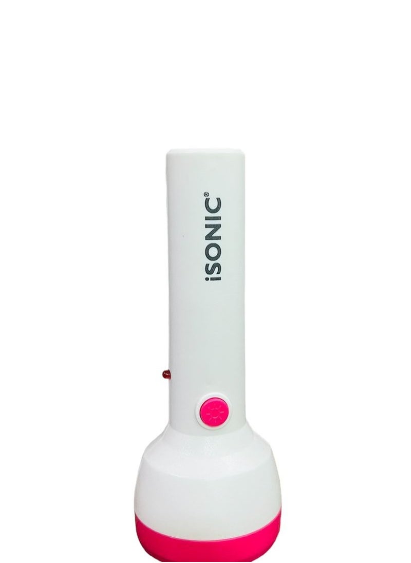 iSONIC - 1 W Rechargeable LED Torch Light Focus Range 800 Mtr For Trekking Hiking Outdoor White/Pink IL 81 - Image 1