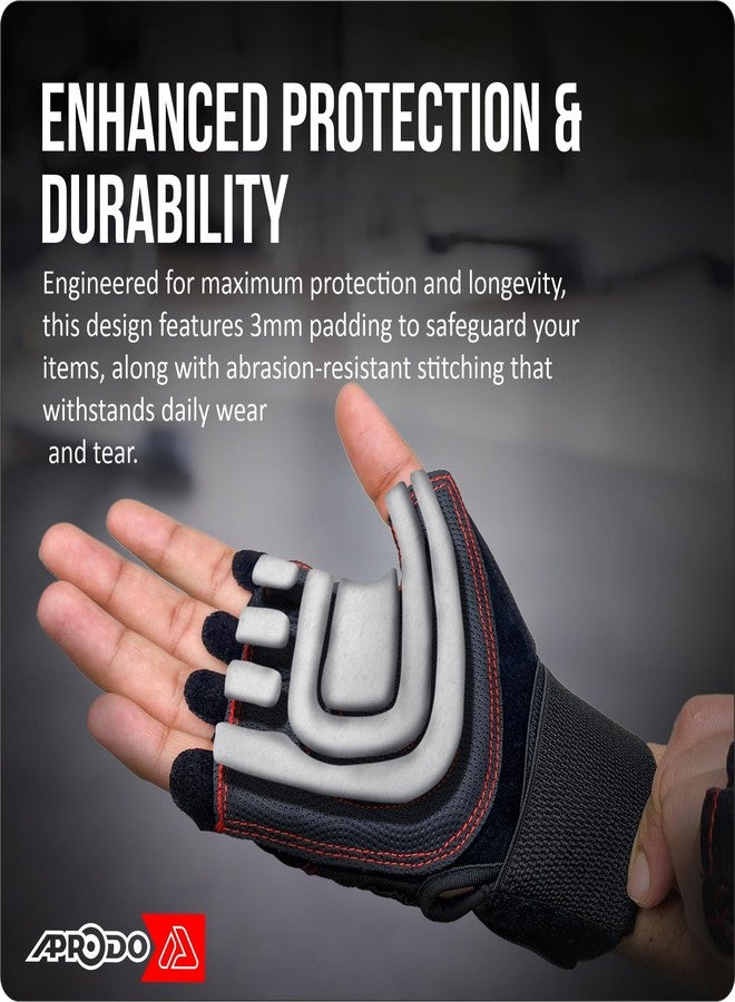 Aprodo Microfiber Torrido Half Finger Workout Gym Gloves with Wrist Support Strap | 1 Pair - Free Size (Black) | Fitness Gloves with Breathable Non-Slip Grip | Wrist Band for Dumbbell, Exercise - Image 2