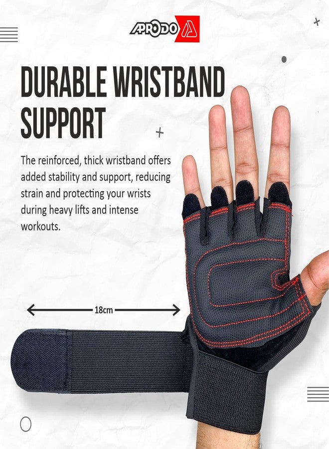 Aprodo Microfiber Torrido Half Finger Workout Gym Gloves with Wrist Support Strap | 1 Pair - Free Size (Black) | Fitness Gloves with Breathable Non-Slip Grip | Wrist Band for Dumbbell, Exercise - Image 3