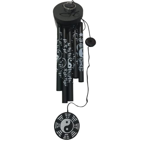 GJ Feng Shui Yin Yang Wind Chime with 5 Metal Pipes for Balcony, Window & Home Décor | Vastu Good Luck Wind Chime for Positive Energy | Black Color - Image 4