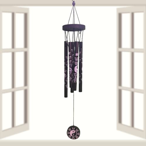 GJ Feng Shui Yin Yang Wind Chime with 5 Metal Pipes for Balcony, Window & Home Décor | Vastu Good Luck Wind Chime for Positive Energy | Black Color - Image 2
