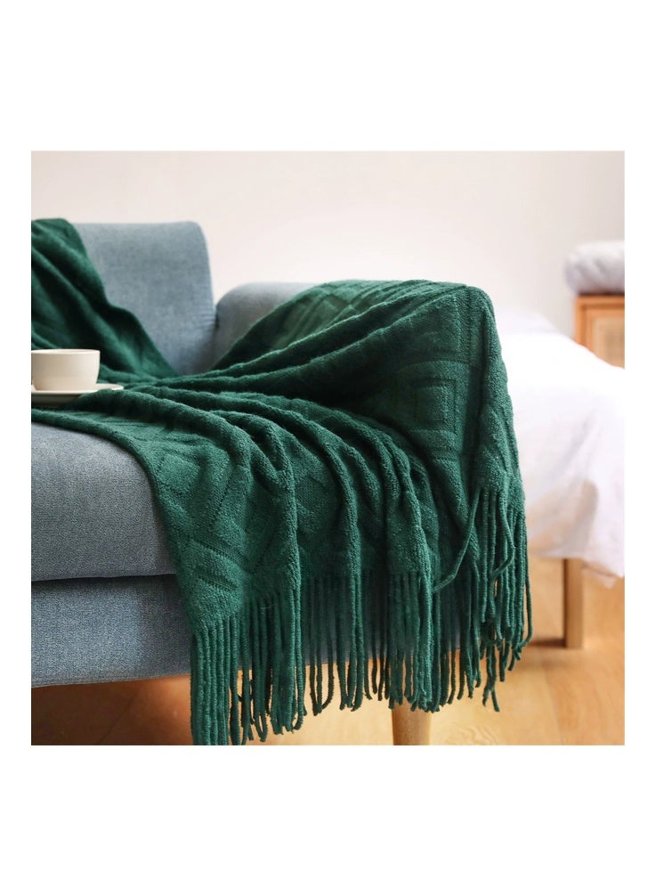 Tassel Design Soft Blanket Keep Warm Cotton 127 x 180cm（Green） - Image 1