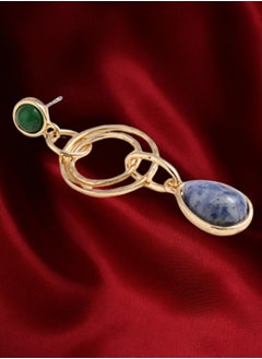 HaveDream Women's Double-Loop Teardrop-Shaped Pendant Earrings, Vintage Semi-Precious Stone Pendant Earrings - Blue/Green  - Image 5