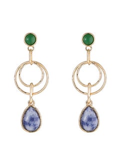 HaveDream Women's Double-Loop Teardrop-Shaped Pendant Earrings, Vintage Semi-Precious Stone Pendant Earrings - Blue/Green  - Image 1