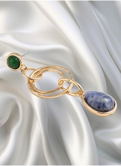 HaveDream Women's Double-Loop Teardrop-Shaped Pendant Earrings, Vintage Semi-Precious Stone Pendant Earrings - Blue/Green  - Image 4