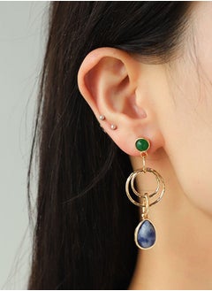 HaveDream Women's Double-Loop Teardrop-Shaped Pendant Earrings, Vintage Semi-Precious Stone Pendant Earrings - Blue/Green  - Image 2