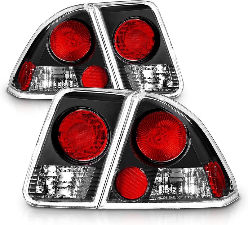 AmeriLite Black Euro Replacement Taillights for 2001-2005 Honda Civic 4 Door - Driver and Passenger Side - Image 2