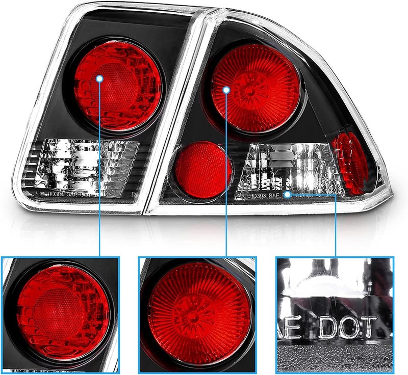 AmeriLite Black Euro Replacement Taillights for 2001-2005 Honda Civic 4 Door - Driver and Passenger Side - Image 3