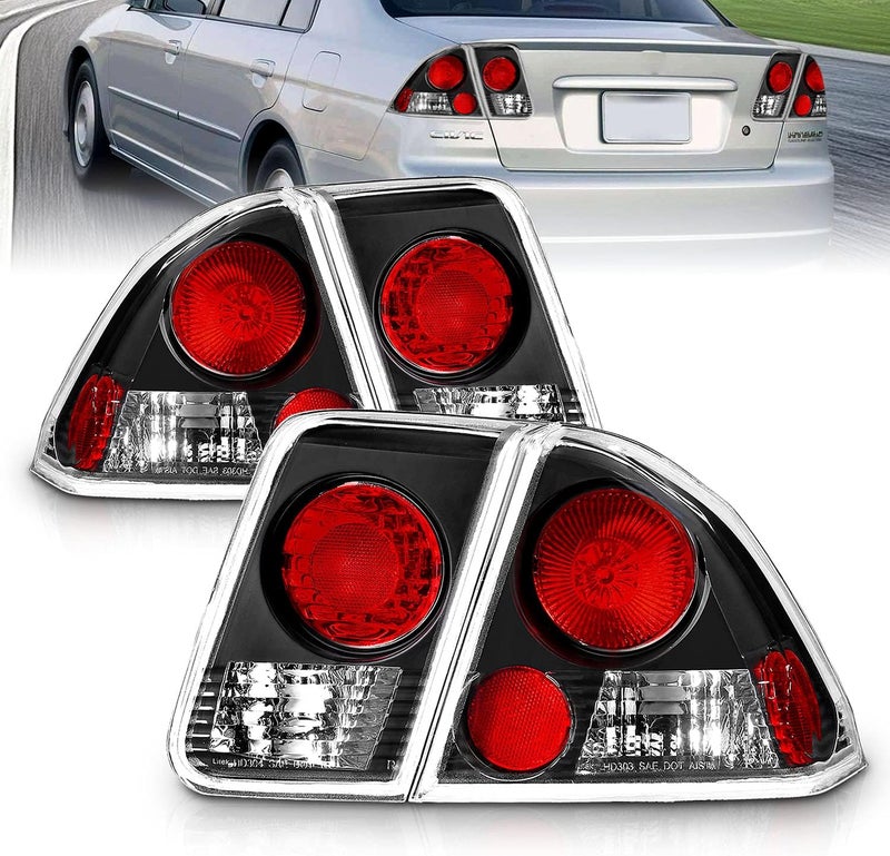 AmeriLite Black Euro Replacement Taillights for 2001-2005 Honda Civic 4 Door - Driver and Passenger Side - Image 1