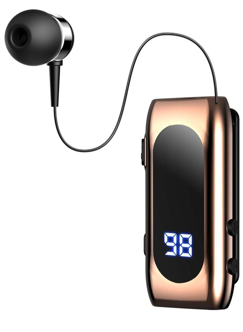 Retractable Bluetooth Headphones Collar Clip Headsets Wireless Earphone Display Quick Charger Handsfree Earbuds v5.2 with Microphone for Cell Phone (Gold) - Image 1