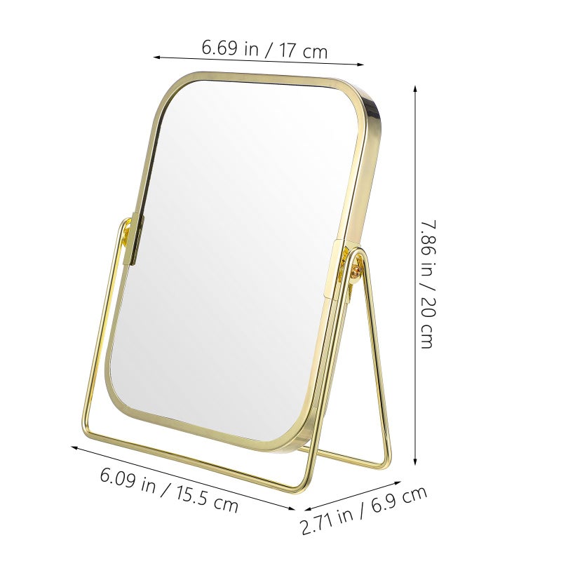 Metal Swivel Double Sided Makeup Mirror With Stand For Bathroom Bedroom Dressing Desk - Image 3