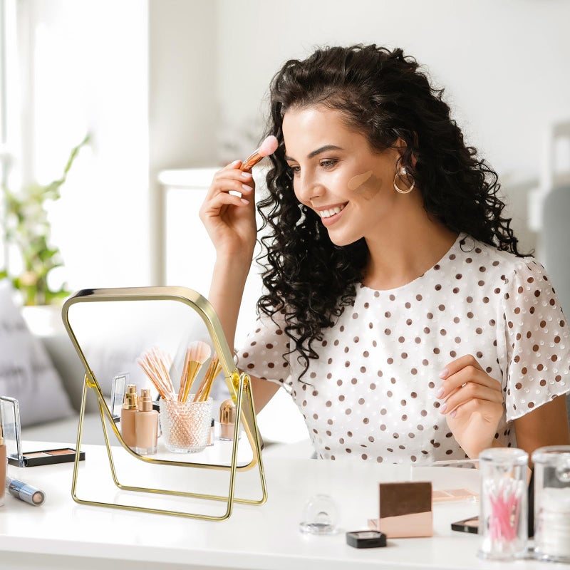 Metal Swivel Double Sided Makeup Mirror With Stand For Bathroom Bedroom Dressing Desk - Image 5