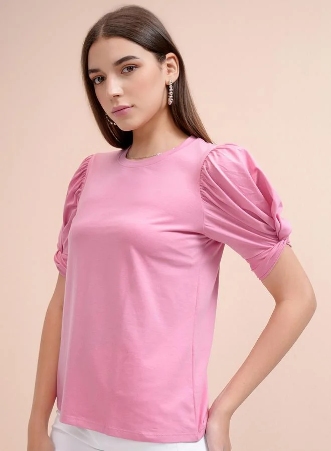 Tokyo Talkies Tokyo Talkies Solid Regular Fit Puff Sleeves T-Shirt