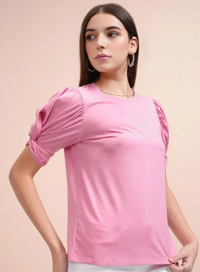 Tokyo Talkies Tokyo Talkies Solid Regular Fit Puff Sleeves T-Shirt