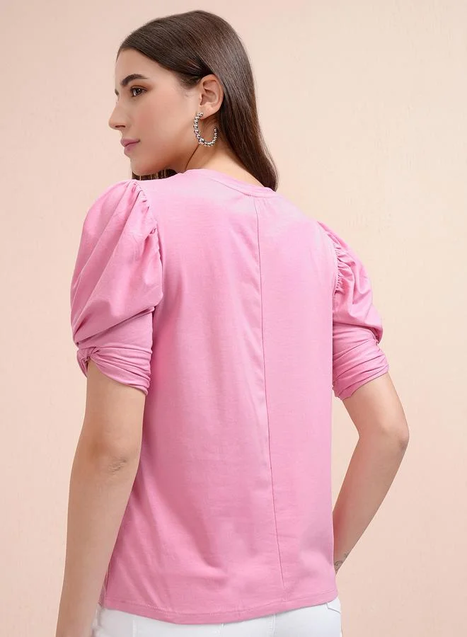 Tokyo Talkies Tokyo Talkies Solid Regular Fit Puff Sleeves T-Shirt