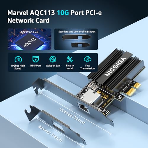 NICGIGA 2025 New 10G Base-T PCI-e4.0 X1 Network Card, Marvell AQC113 Controller, NICGIGA 10Gb Ethernet Adapter Support WOL, 10Gbe RJ45 Port NIC Card, Windows10/11/Windows Server/Linux - Image 4