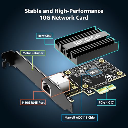 NICGIGA 2025 New 10G Base-T PCI-e4.0 X1 Network Card, Marvell AQC113 Controller, NICGIGA 10Gb Ethernet Adapter Support WOL, 10Gbe RJ45 Port NIC Card, Windows10/11/Windows Server/Linux - Image 2
