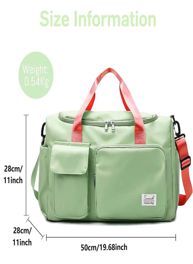 Suruid Travel Duffel Bag with Shoes Compartment Sports Gym Bag with Dry Wet Separated Pocket for Men and Women, Overnight Bag Weekender Bag Training Handbag Yoga Bag - Bright Green Pink - Image 2