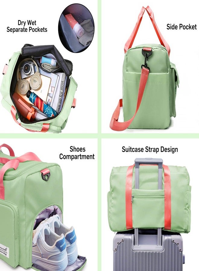 Suruid Travel Duffel Bag with Shoes Compartment Sports Gym Bag with Dry Wet Separated Pocket for Men and Women, Overnight Bag Weekender Bag Training Handbag Yoga Bag - Bright Green Pink - Image 3