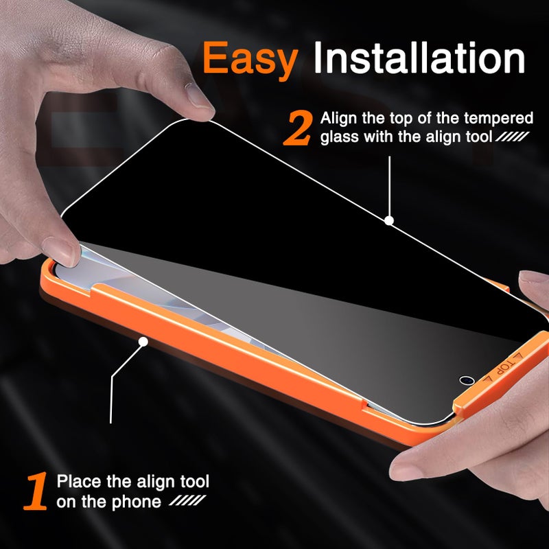 Milomdoi 3 Pack Privacy Screen Protector for iPhone 17 [Phone Case Friendly] Accessories Private Film, 3 Pacs Tempered Glass Camera Lens Protector, with Mounting Frame for Apple Anti Spy,Black - Image 3