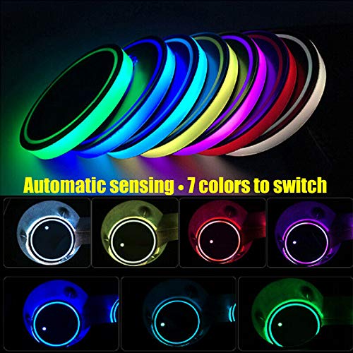 WedFeir LED Cup Holder Lights, 2pcs LED Car Coasterss with 7 Colors Luminescent Light Cup Pad, USB Charging Cup Mat for Drink Coaster Accessories Interior Decoration Atmosphere Light. - Image 2