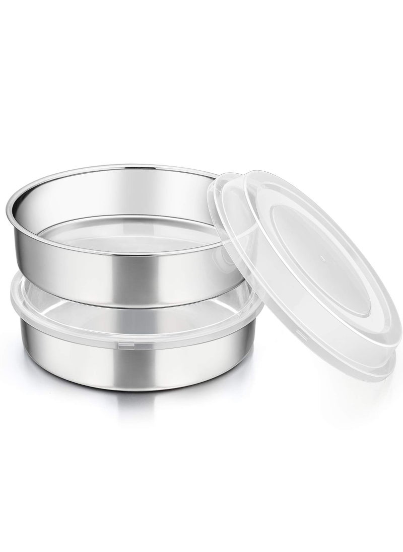 P&P CHEF PP CHEF 8inch Round Baking Cake Pan with Lid Stainless Steel Cake Pan and Plastic Cover Set For Wedding Birthday Picnic Reusable  Durable Dishwasher Safe 2 Pans  2 Lids 