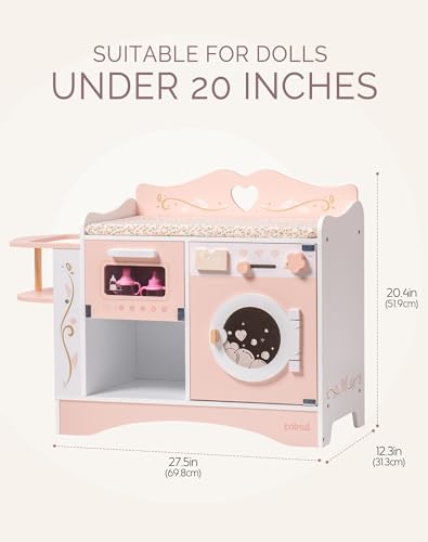 ROBUD Baby Doll Crib Pink Baby Doll Beds Wooden Doll Changing Station with Seat Bottle Sterilizer Washing Machine and Storage Doll Accessories of Toy Crib to Kids WDH20 - Image 5