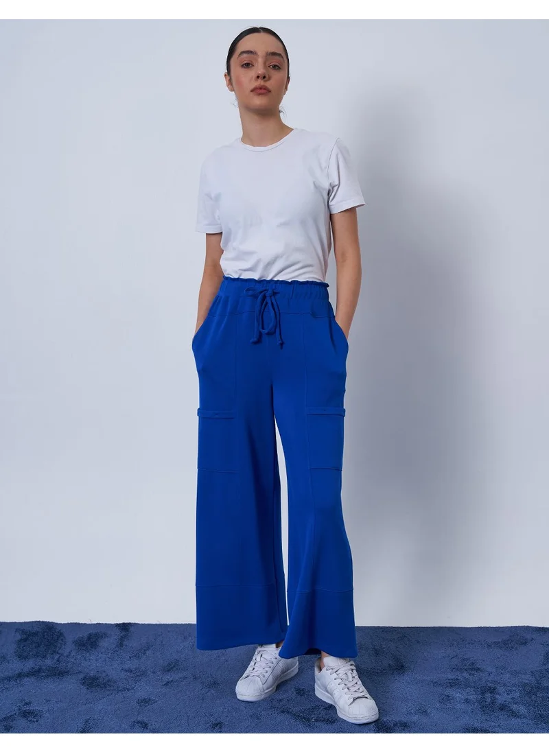Kayra Stitch Detailed Scuba Pants Royal Blue
