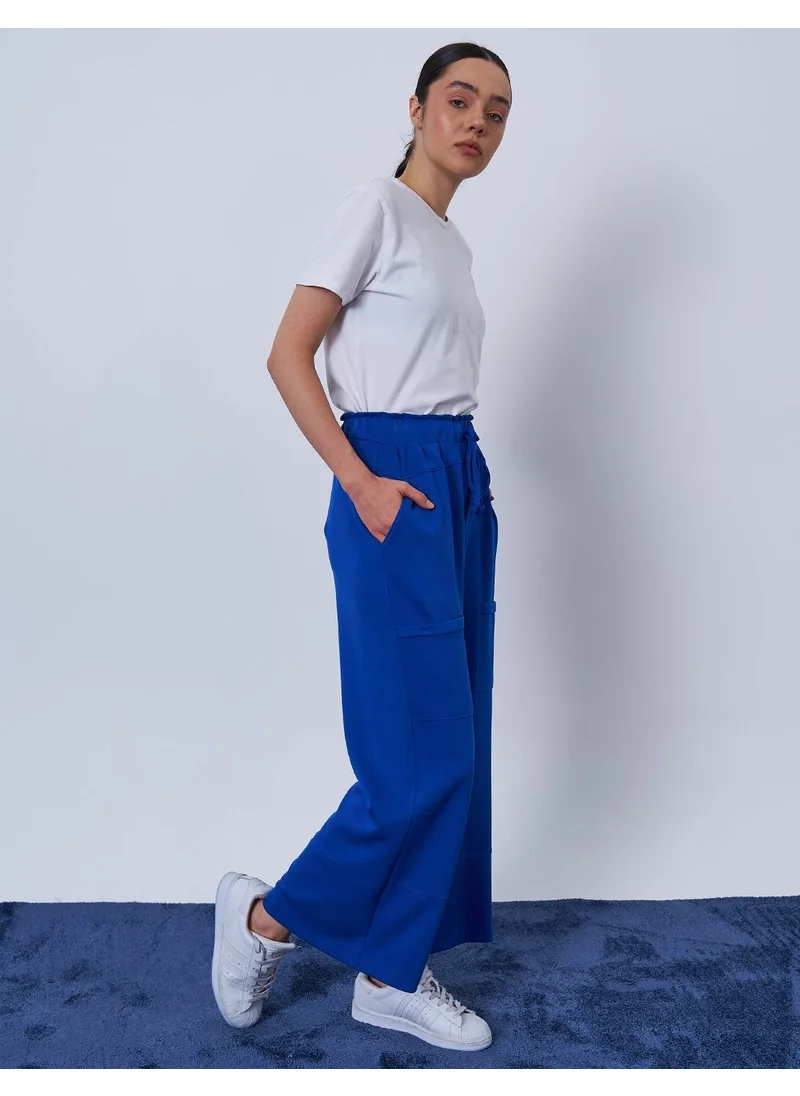 Kayra Stitch Detailed Scuba Pants Royal Blue
