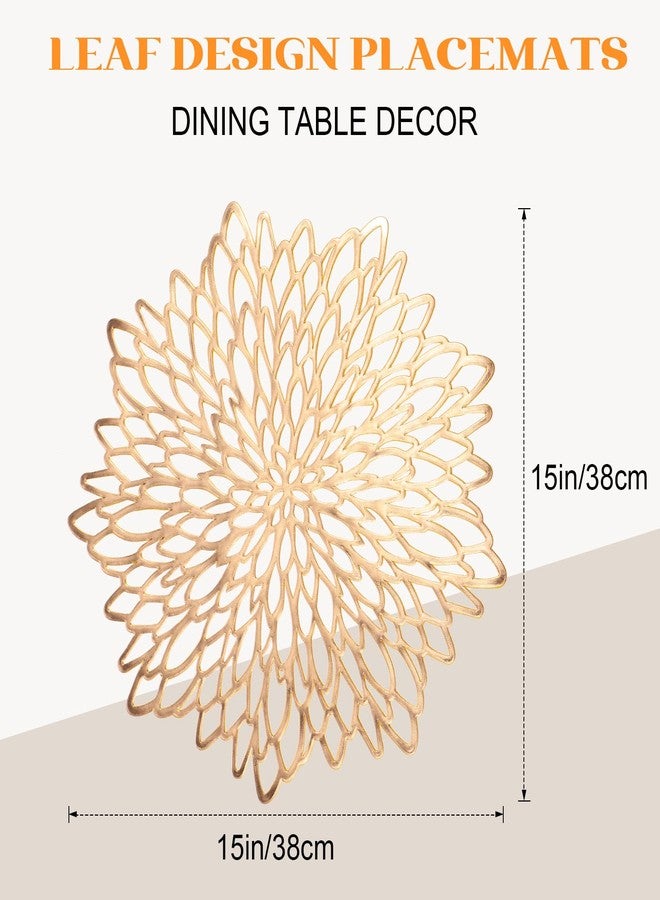 Pickmesh 8 Sets Christmas Dinner Placemats and Napkin Rings Pressed Vinyl Placemats Hollow Out Place Mats Round Mesh Napkin Rings for Wedding New Year Kitchen Table(Gold,Rotary Screen) - Image 3