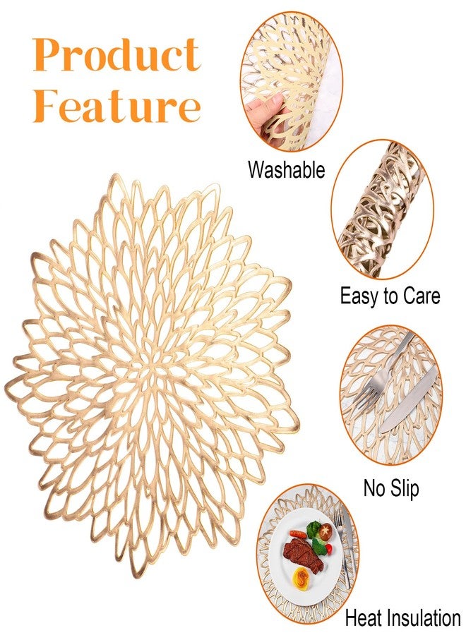Pickmesh 8 Sets Christmas Dinner Placemats and Napkin Rings Pressed Vinyl Placemats Hollow Out Place Mats Round Mesh Napkin Rings for Wedding New Year Kitchen Table(Gold,Rotary Screen) - Image 4