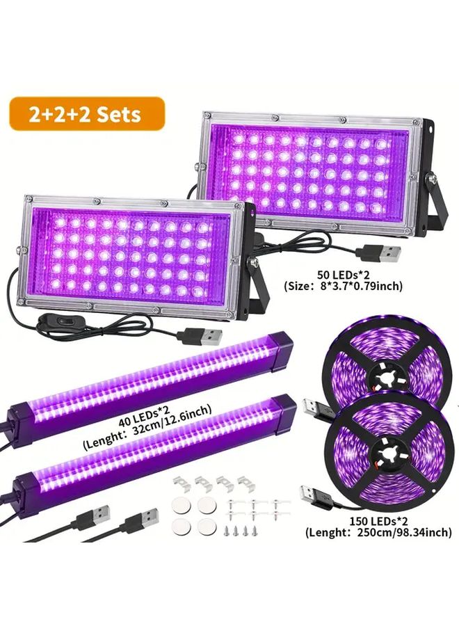 2 2 2 Sets Black Light Kit 50 UV LED 40 Blacklight 2 5M Strip Glow Party Halloween - Image 1