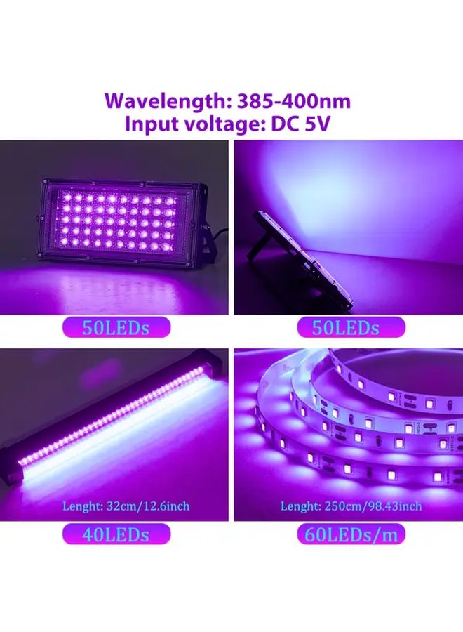 2 2 2 Sets Black Light Kit 50 UV LED 40 Blacklight 2 5M Strip Glow Party Halloween - Image 3