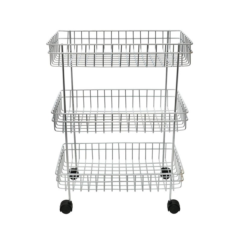 ZINBELL 3 Layer Multipurpose Stainless Steel Portable Wrolavi Kitchen Trolly Storage Rack with Wheels for Kitchen Storage Vegetable Silver - Image 4
