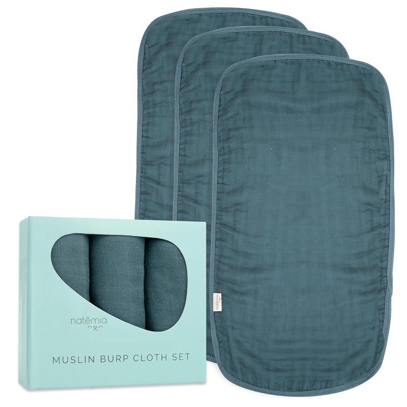 Natemia Ultra Soft Muslin Burp Cloths – Large, Super Absorbent Baby Burp Cloths for Newborn Spit Up - Machine Washable for Drool and Messes Essentials for Boys & Girls, 3 Pack - Image 1