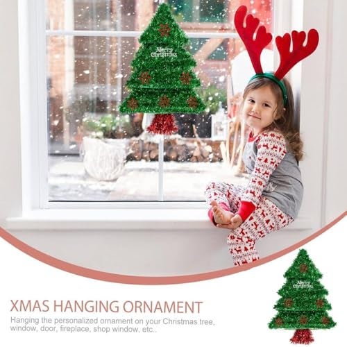 AMFIN (2 Feet) Plastic Frame Tinsel Wall Hanging, Christmas Tree Wreath for Front Door Decoration - Green - Image 5