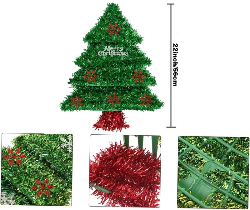 AMFIN (2 Feet) Plastic Frame Tinsel Wall Hanging, Christmas Tree Wreath for Front Door Decoration - Green - Image 2